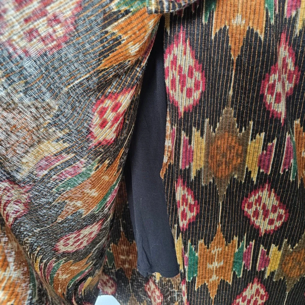 Free People Black Midi Dress with Rust, Mustard & Olive Ikat Print